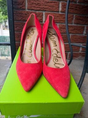 Sam Edelman Red Suede Pointed Toe Pumps - Bright Red